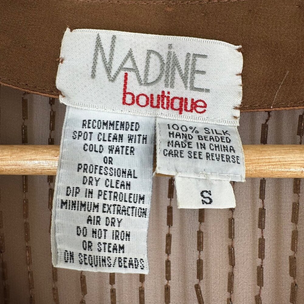 Vintage Nadine Boutique Brown Hand Beaded Sequined Silk Dress & Cardigan Set S - Picture 3 of 12